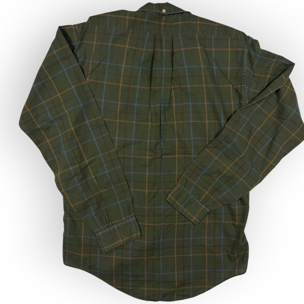 Vtg Donegal Mens Olive Green Plaid Button Down Shirt Cotton Grunge Long Sleeve M - Picture 2 of 8